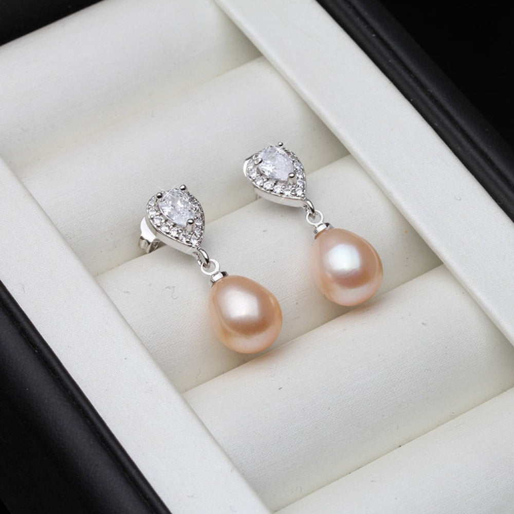 Stunning Simulated Diamond & Pearl Drop Earrings-2